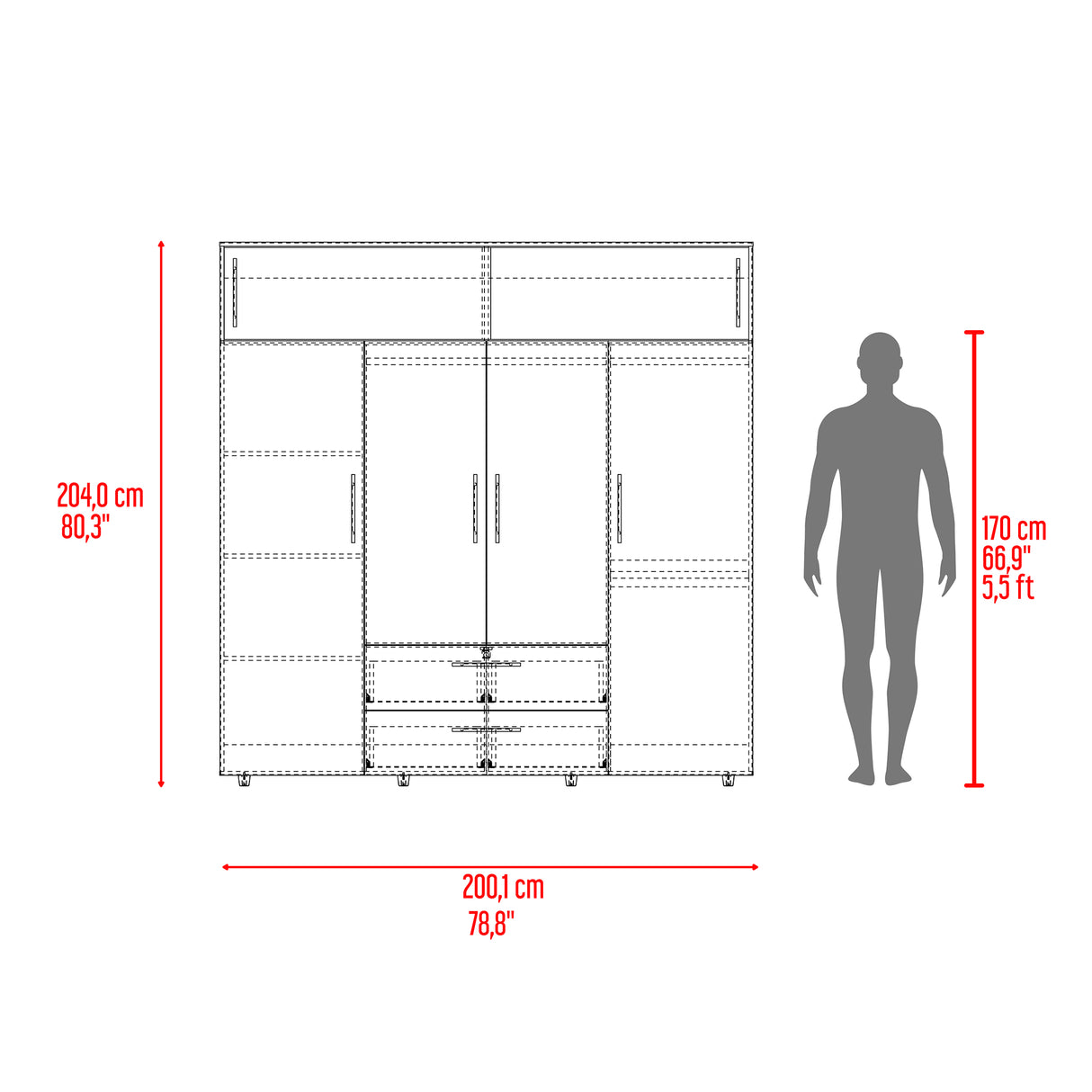 Closet Luque Cartagena y Blanco 200x204cm con 3 Cajones con 3 Entrepaños - CLOSETS | Bylmo