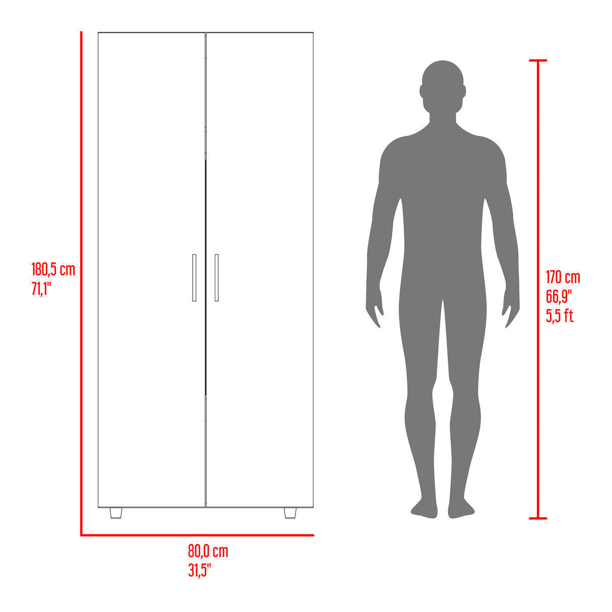 Closet Hogar Avellana y Blanco 80x180.5cm con Dos Puertas - CLOSETS | Bylmo