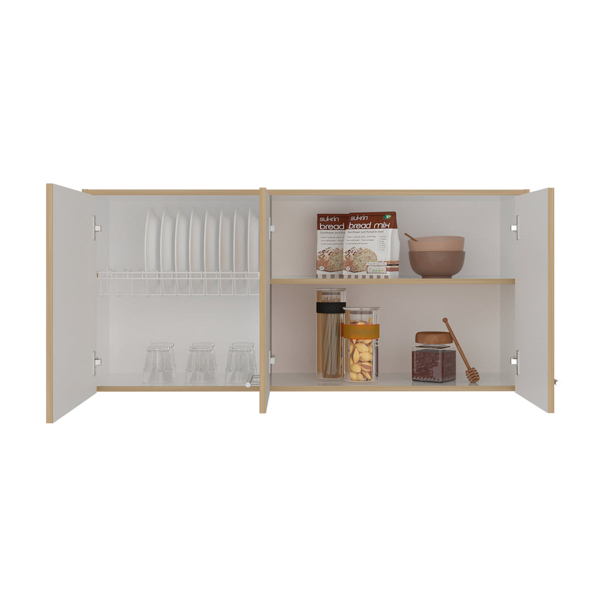 Mueble Superior de Cocina Orion Fresno 120x54.5cm con Tres Puertas y con Locero - MUEBLES SUPERIORES DE COCINA | Bylmo