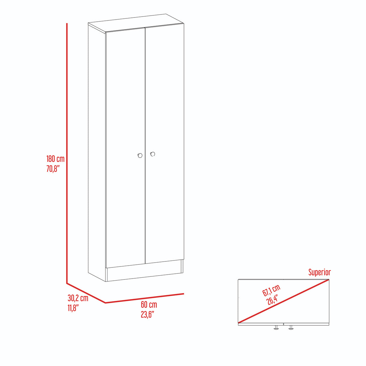 Closet Home Avellana 60x180cm con Dos Puertas - CLOSETS | Bylmo