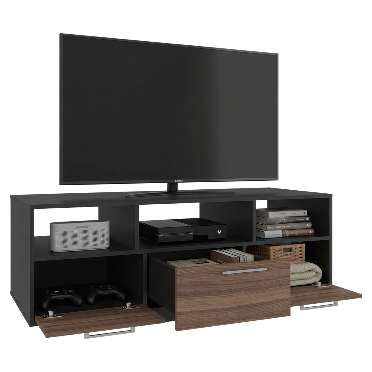 Rack de TV Wema Wengue Y Avellana 130x49cm Para TV Hasta 58 Pulgadas con Tres Cajones - MUEBLES DE TV | Bylmo