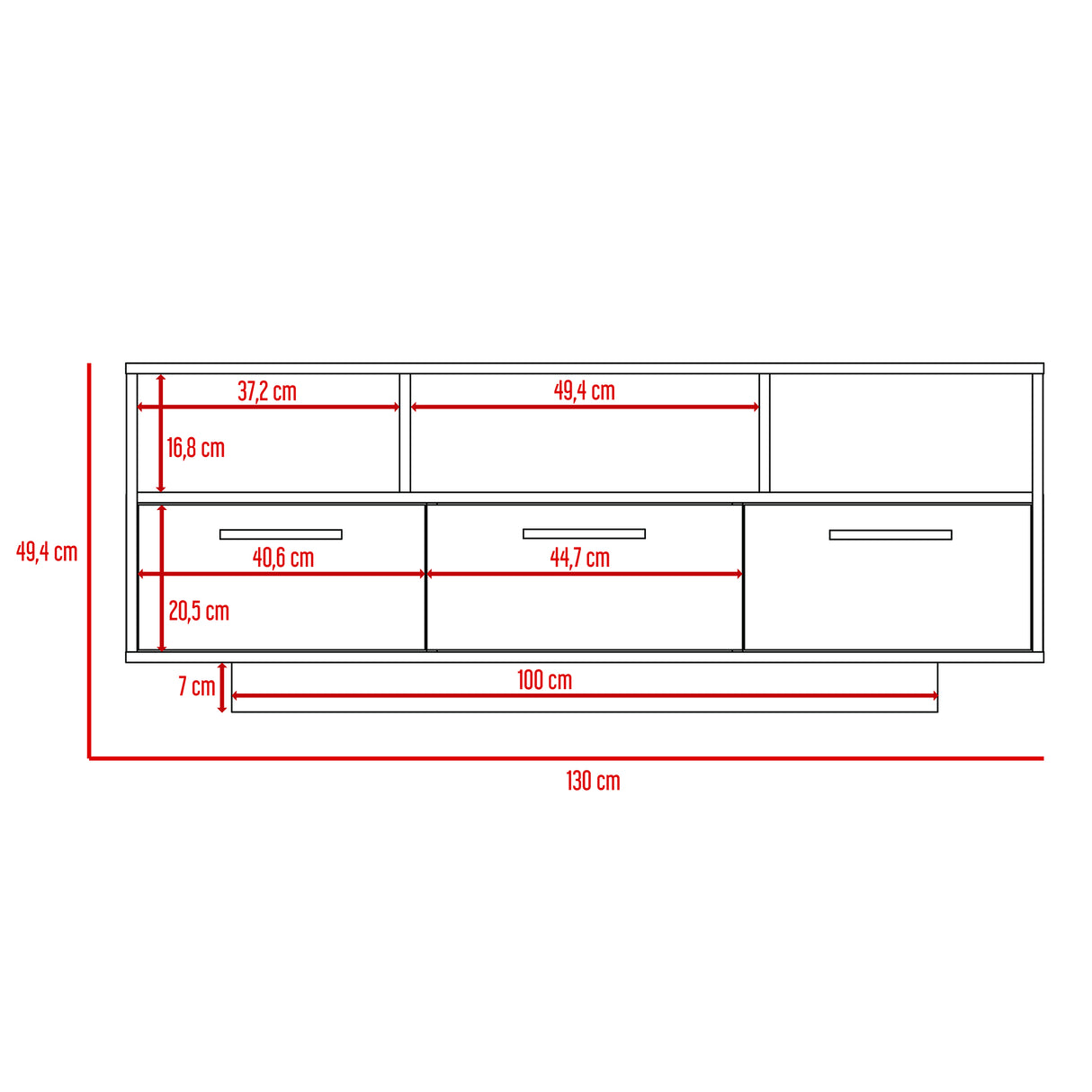Rack de TV Wema Wengue Y Avellana 130x49cm Para TV Hasta 58 Pulgadas con Tres Cajones - MUEBLES DE TV | Bylmo