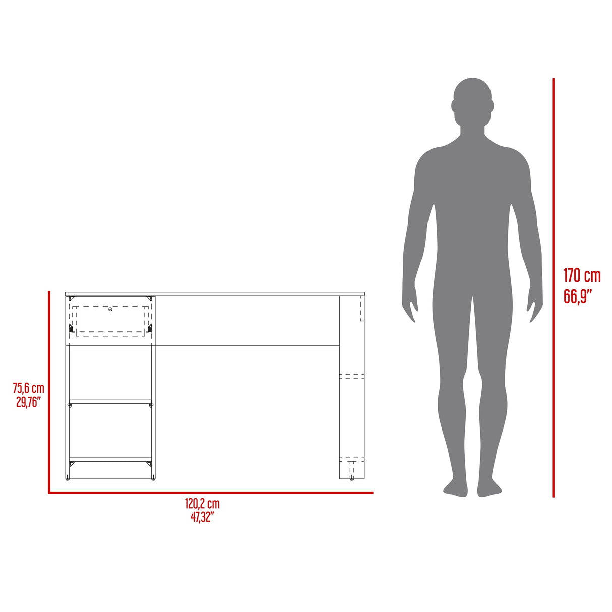 Escritorio Home Compacto Positano 47.3x120.2x75.6cm 1 Cajón - ESCRITORIOS | Bylmo