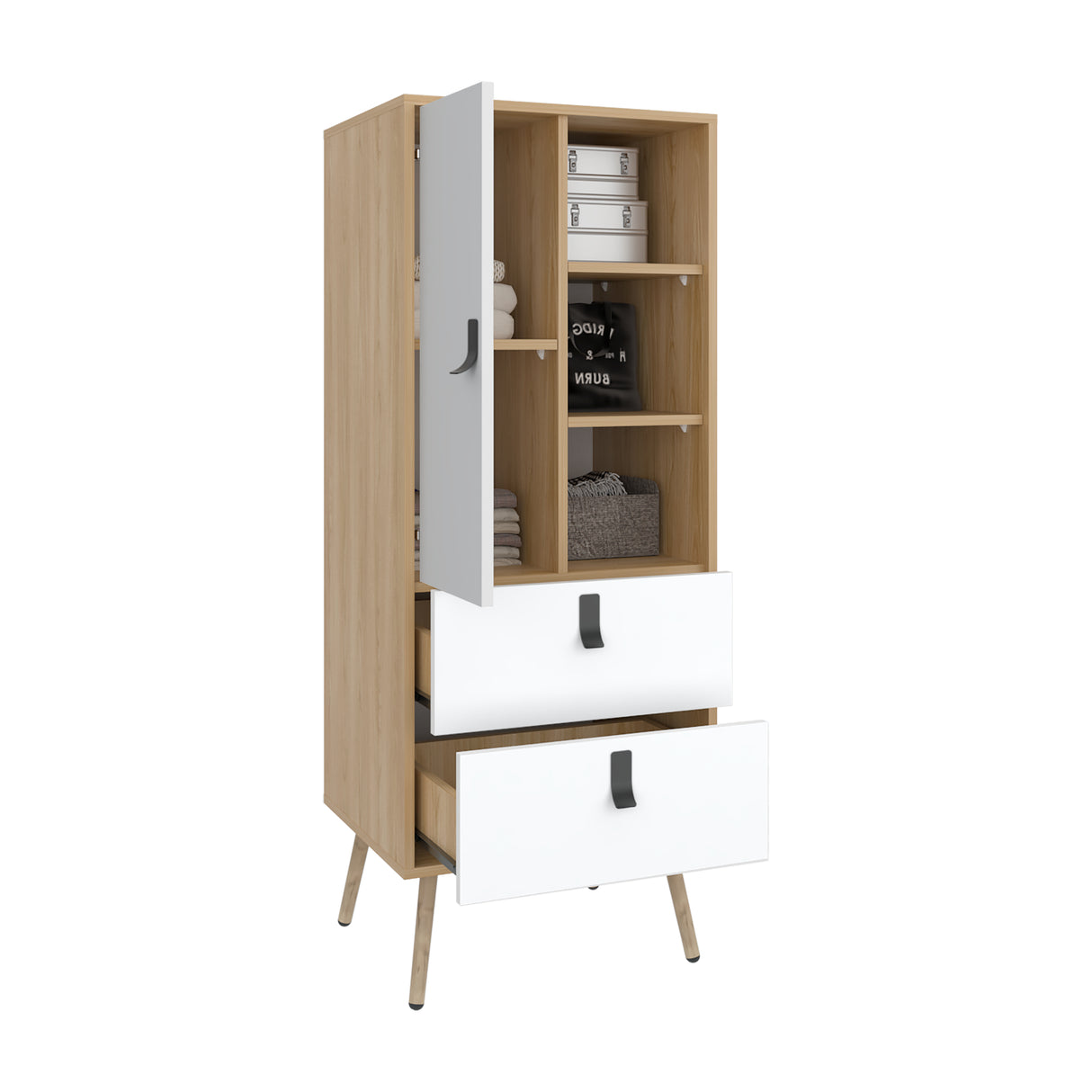 Cómoda Huna Fresno y Blanco 51x142cm con 3 Cajones Moderno - CAJONERAS Y COMODAS | Bylmo