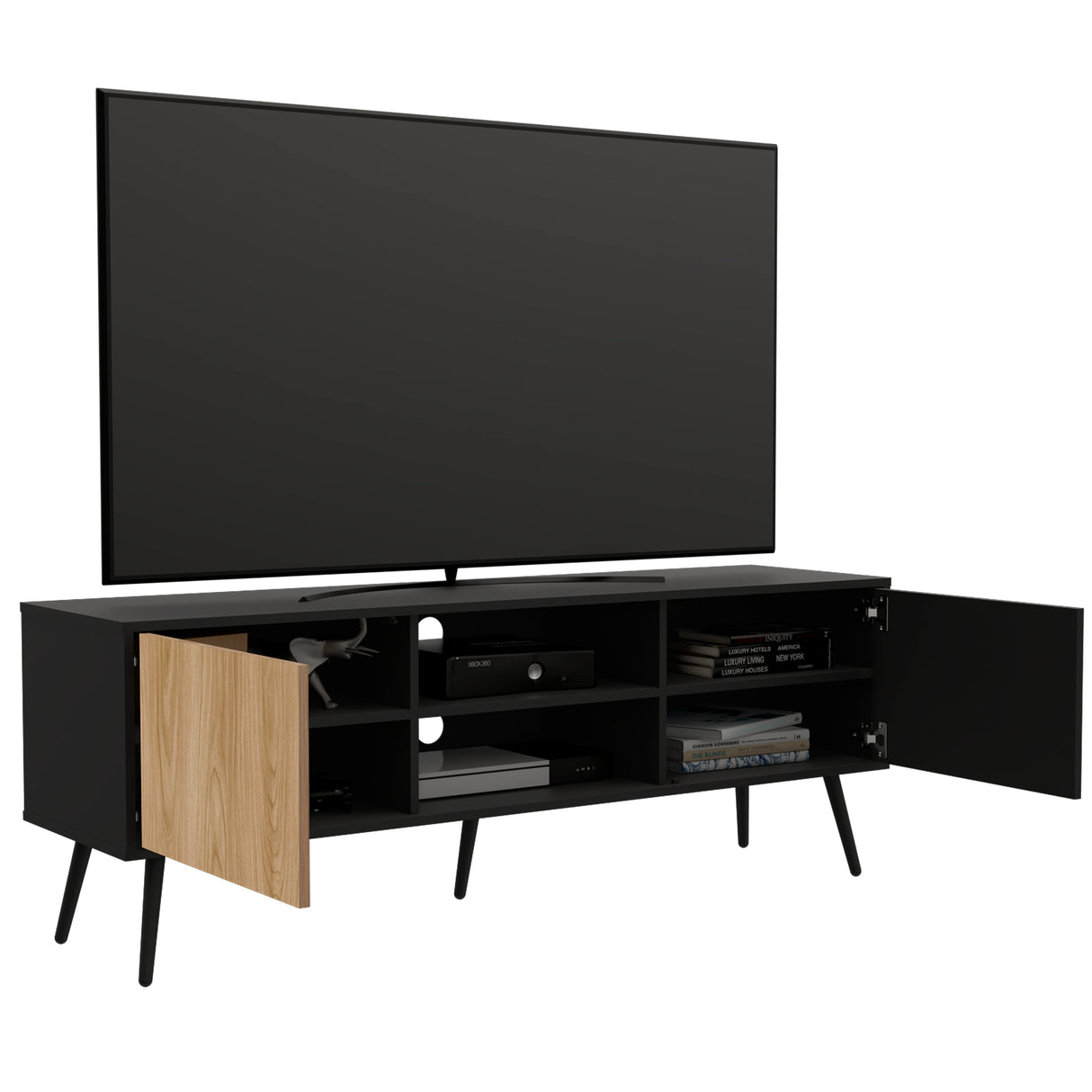 Rack de TV Wengue y Fresno 150x55cm para TV de 65 Pulgadas - MUEBLES DE TV | Bylmo