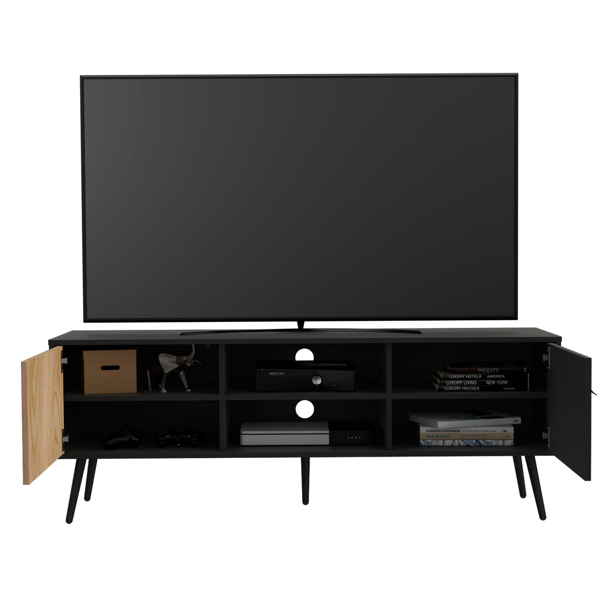 Rack de TV Wengue y Fresno 150x55cm para TV de 65 Pulgadas - MUEBLES DE TV | Bylmo