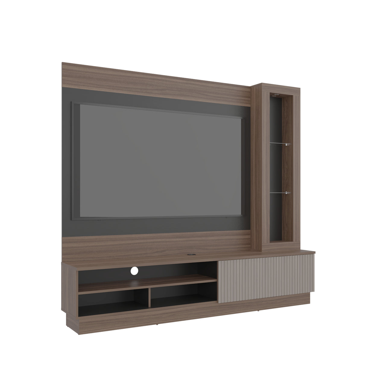 Centro de Entretenimiento Yakarta Avellana 200x180cm para TV Hasta 65" Pulgadas y con Siete Compartimientos - MUEBLES DE TV | Bylmo