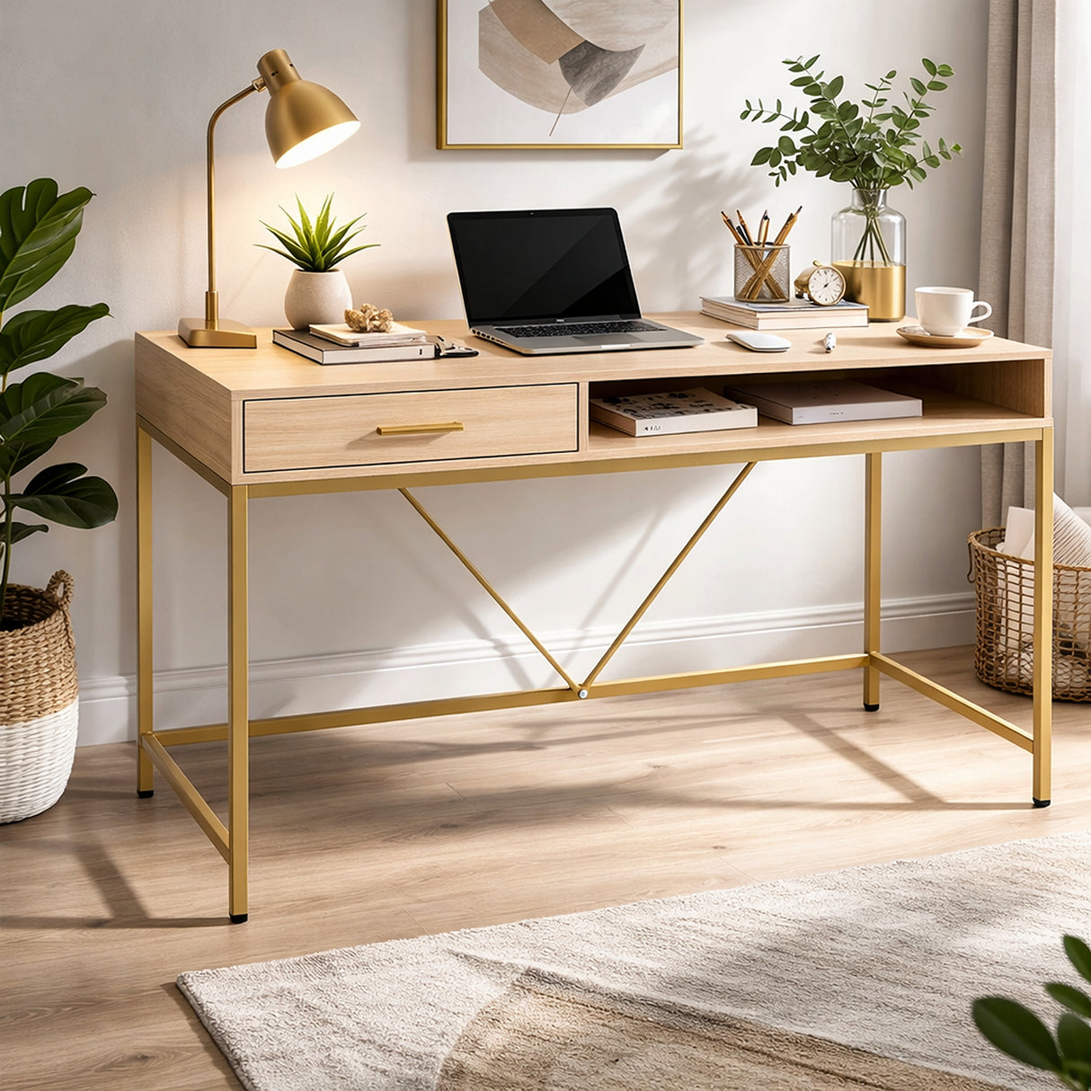 Escritorio Natural 110x75cm con Un Cajón Moderno - ESCRITORIOS | Bylmo