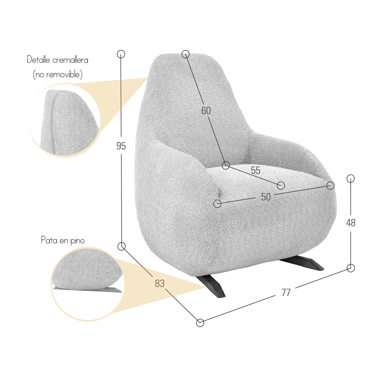 Poltrona Rusell Plata y Matiz Caoba 77x95cm de Un Puesto con Apoya Brazos - SOFAS Y POLTRONAS | Bylmo