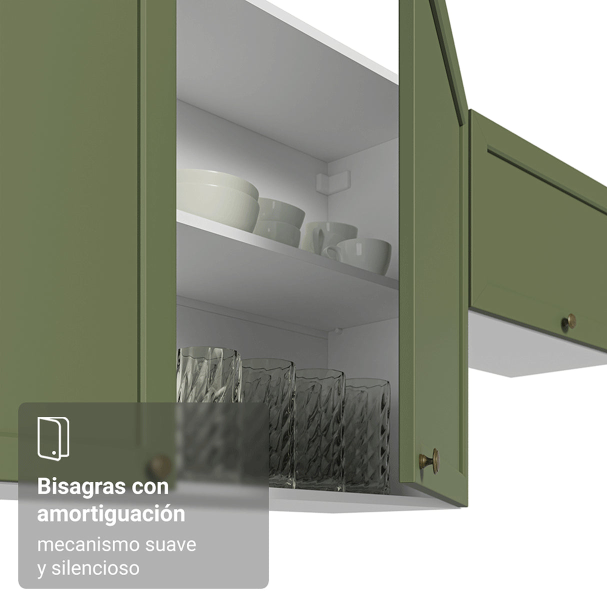 Mueble Superior de Cocina Vik Blanco y Verde 120x66cm con Cuatro Entrepaños y Dos Puertas - MUEBLES SUPERIORES DE COCINA | Bylmo
