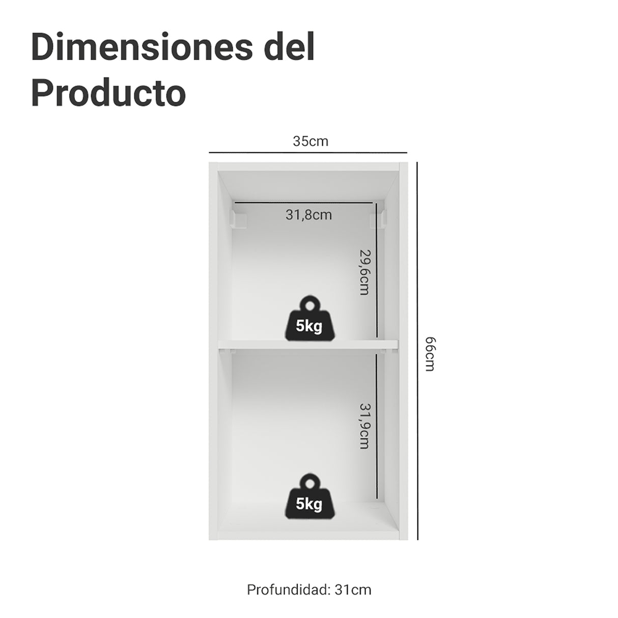 Mueble Superior de Cocina Vik Blanco y Gris 35x66cm con Dos Entrepaños y Una Puerta - MUEBLES SUPERIORES DE COCINA | Bylmo
