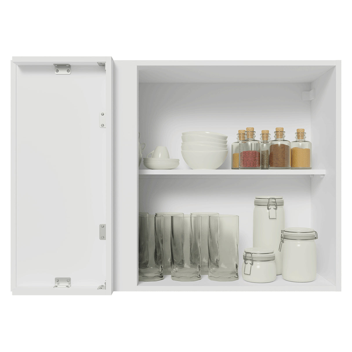 Mueble Superior de Cocina Vik Blanco y Gris 94x66cm con Dos Entrepaños y Una Puerta - MUEBLES SUPERIORES DE COCINA | Bylmo