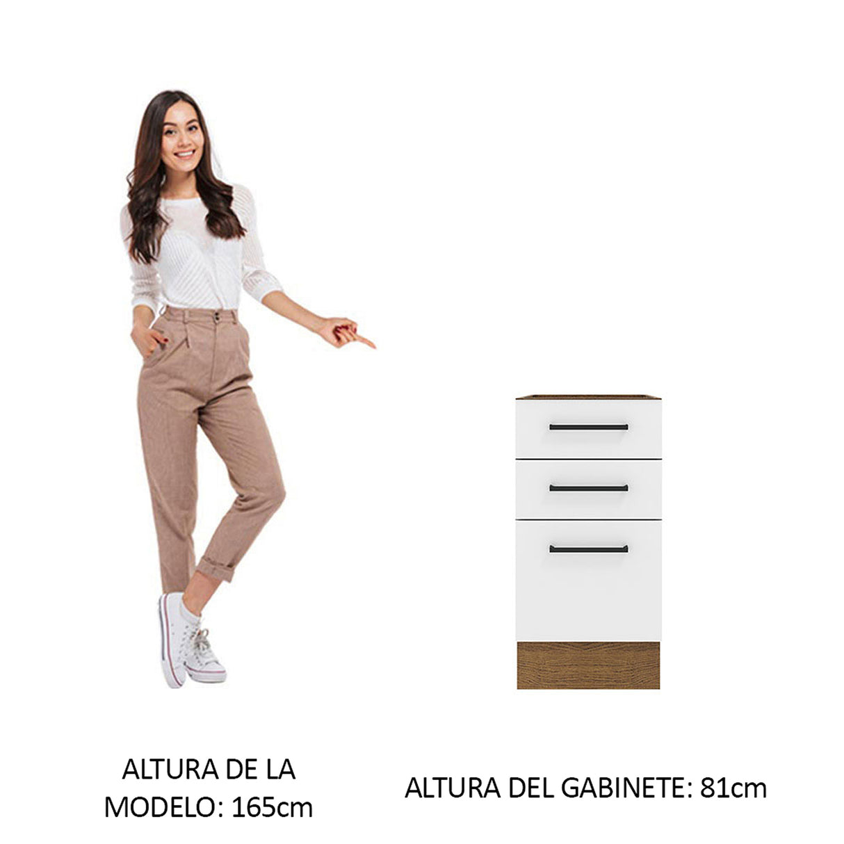 Gabinete de Cocina Agata Marrón y Blanco 40x81cm sin Mesón sin Pozuelo y con Tres Cajones - MUEBLES INFERIORES DE COCINA | Bylmo