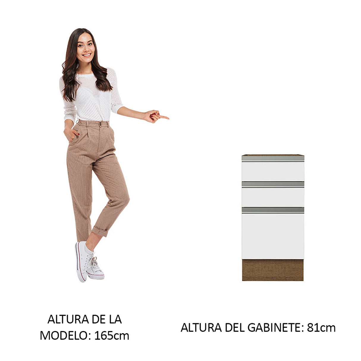 Gabinete de Cocina Glamy Marrón y Blanco 40x81cm sin Mesón sin Pozuelo y con Tres Cajones - MUEBLES INFERIORES DE COCINA | Bylmo