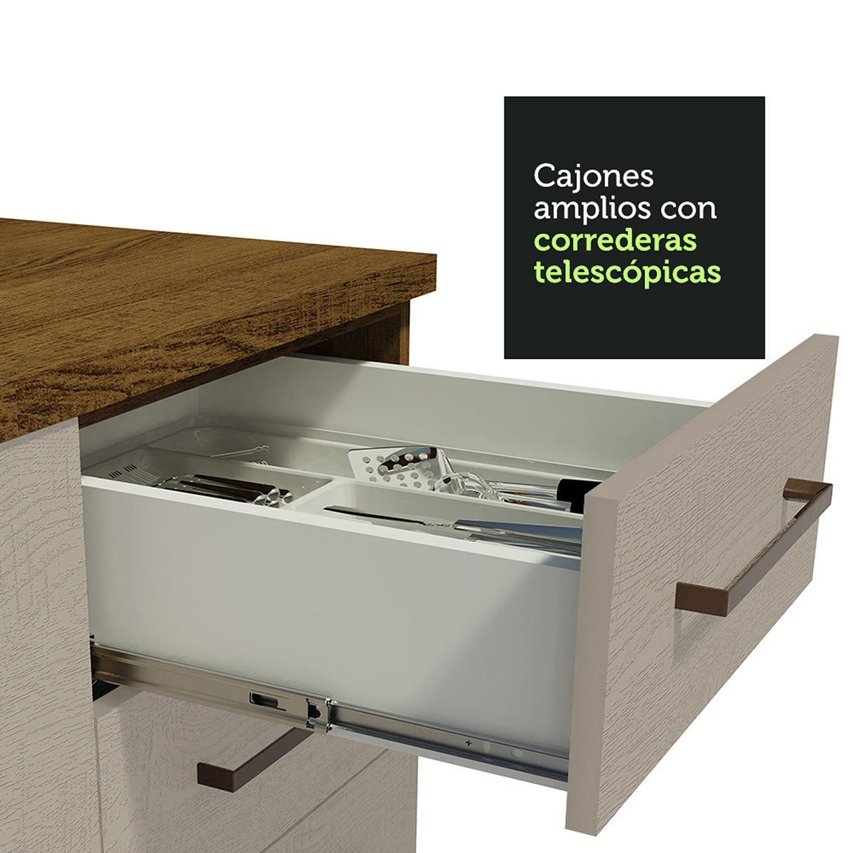 Gabinete de Cocina Agata Marrón y Crema 40x81cm sin Mesón sin Pozuelo y con Tres Cajones - MUEBLES INFERIORES DE COCINA | Bylmo