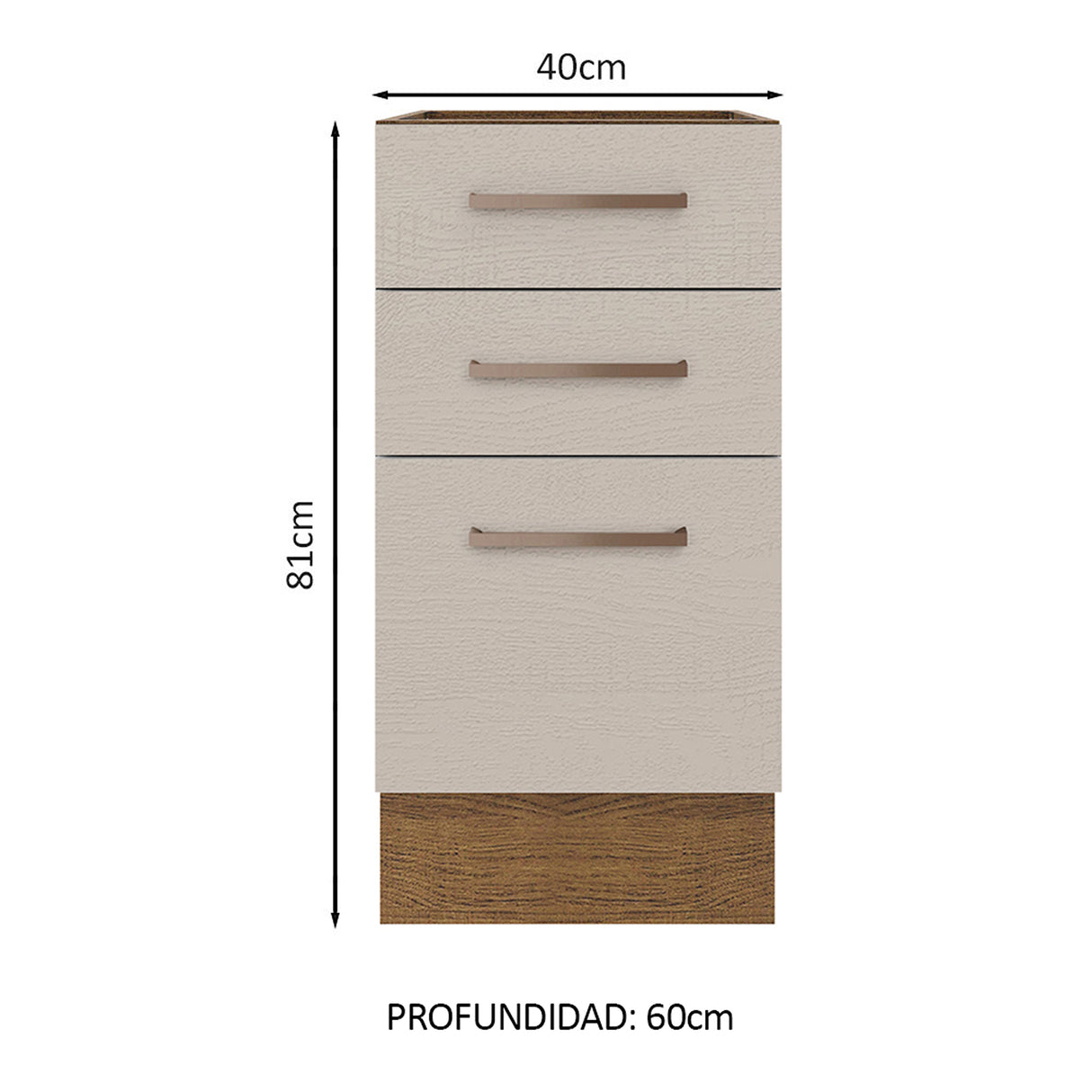 Gabinete de Cocina Agata Marrón y Crema 40x81cm sin Mesón sin Pozuelo y con Tres Cajones - MUEBLES INFERIORES DE COCINA | Bylmo