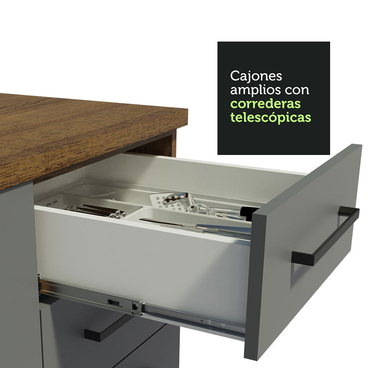 Gabinete de Cocina Agata Marrón y Gris 40x81cm sin Mesón sin Pozuelo y con Tres Cajones - MUEBLES INFERIORES DE COCINA | Bylmo