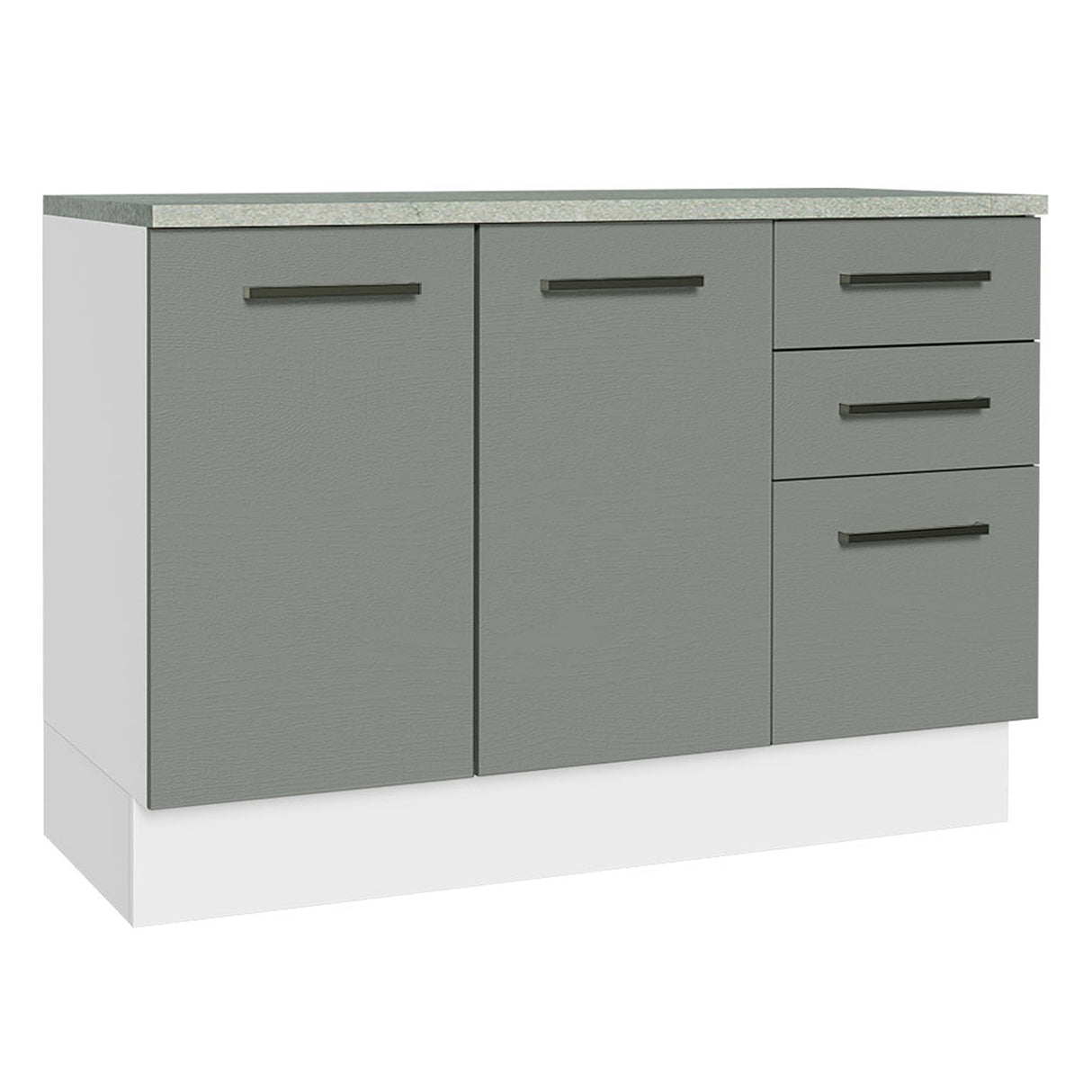 Gabinete de Cocina Agata Blanco y Gris 120x84cm con Mesón de Madera Aglomerada MDP sin Pozuelo y con Tres Cajones - MUEBLES INFERIORES DE COCINA | Bylmo