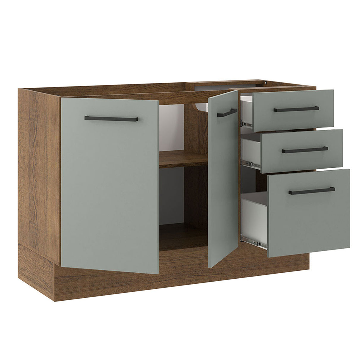 Gabinete de Cocina Agata Marrón y Gris 120x81cm sin Mesón sin Pozuelo y con Tres Cajones