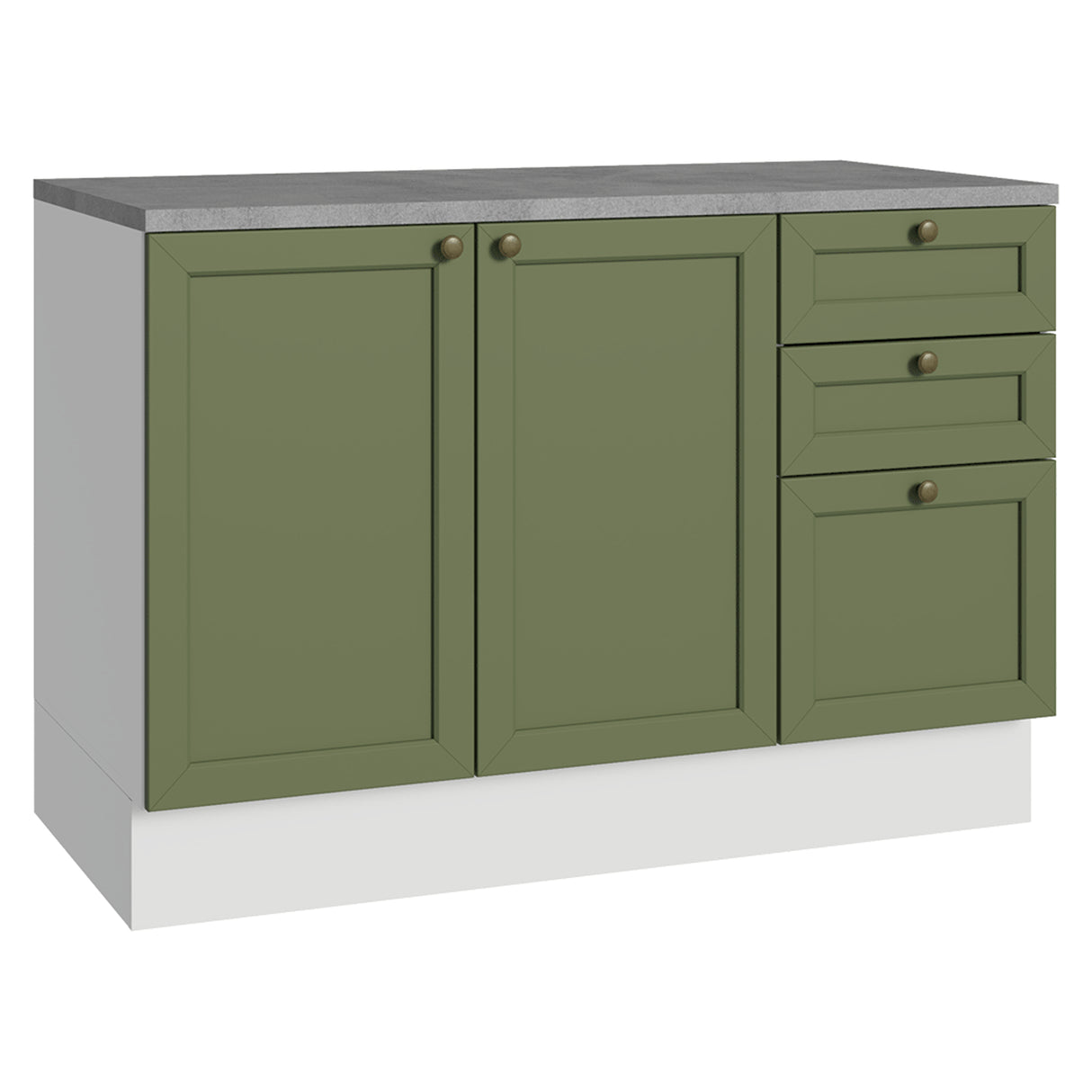 Gabinete de Cocina Vik Blanco y Verde 120x84cm con Mesón de Madera Aglomerada MDP sin Pozuelo y con Tres Cajones - MUEBLES INFERIORES DE COCINA | Bylmo