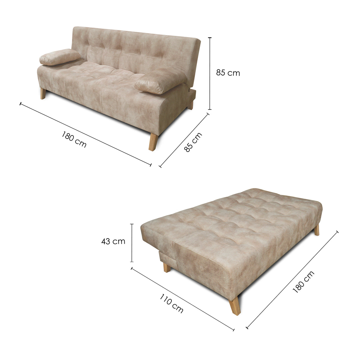 Sofacama Leroy Camel 180x85cm Reclinable De Tres Puestos Con Apoya Brazos