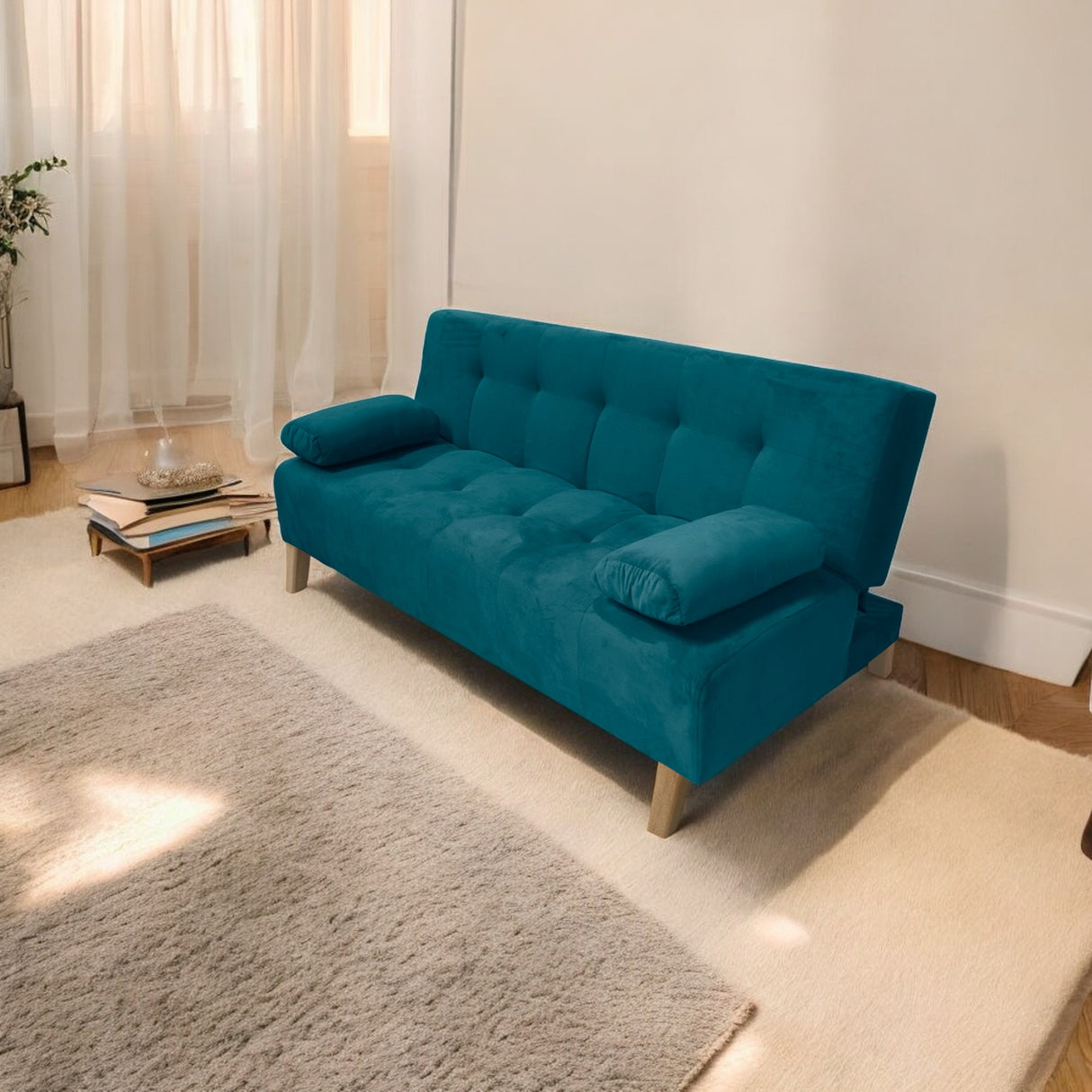 Sofacama Glaser Turquesa 180x85cm Reclinable de Tres Puestos con Apoya Brazos