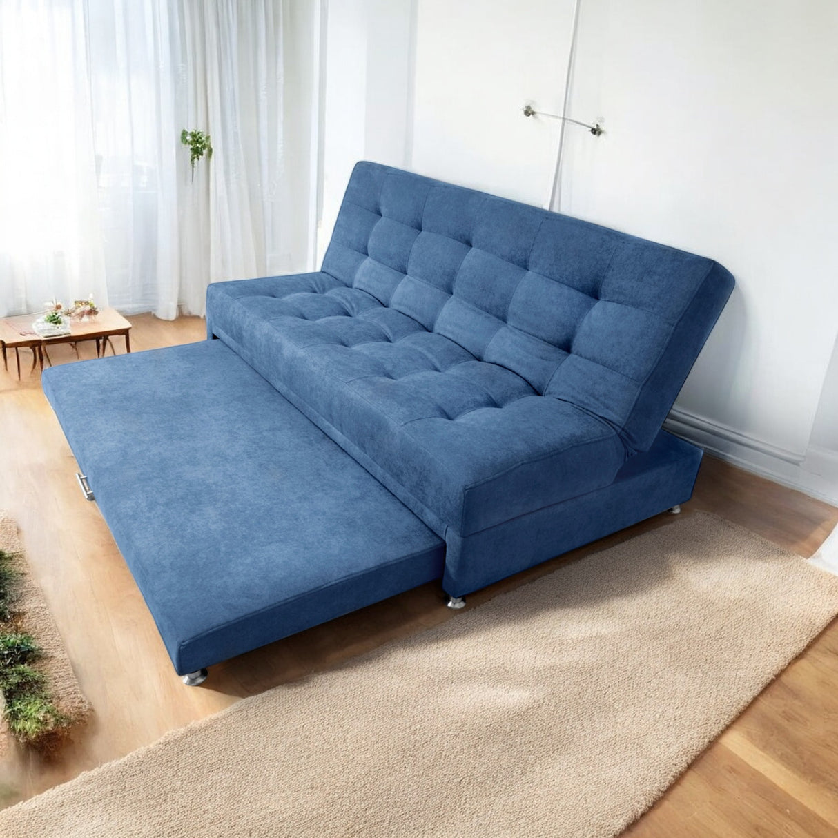 Sofá Cama Tarima Brooke Azul Petróleo 190x95cm Reclinable de Tres Puestos sin Apoya Brazos
