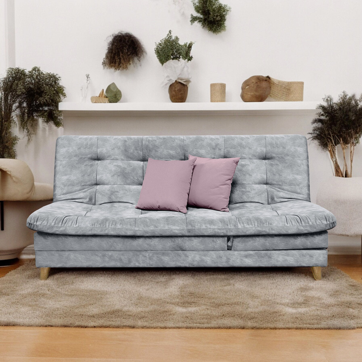 Sofá Cama Agassi Gris 190x95cm Reclinable de Tres Puestos sin Apoya Brazos