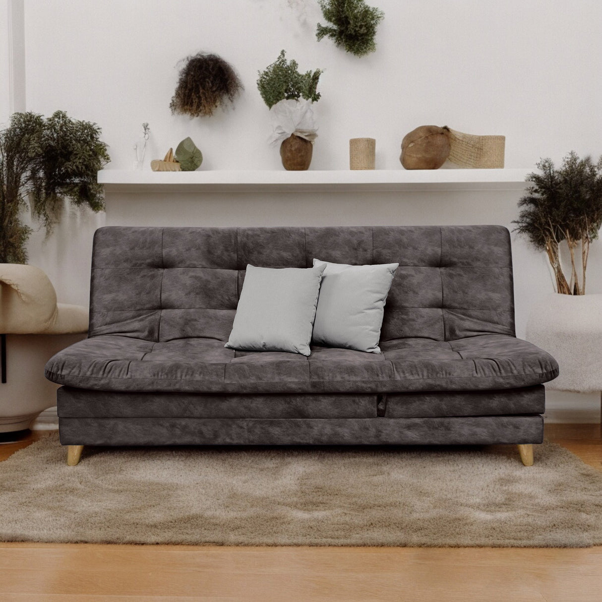 Sofá Cama Agassi Café 190x95cm Reclinable De Tres Puestos Sin Apoya Brazos