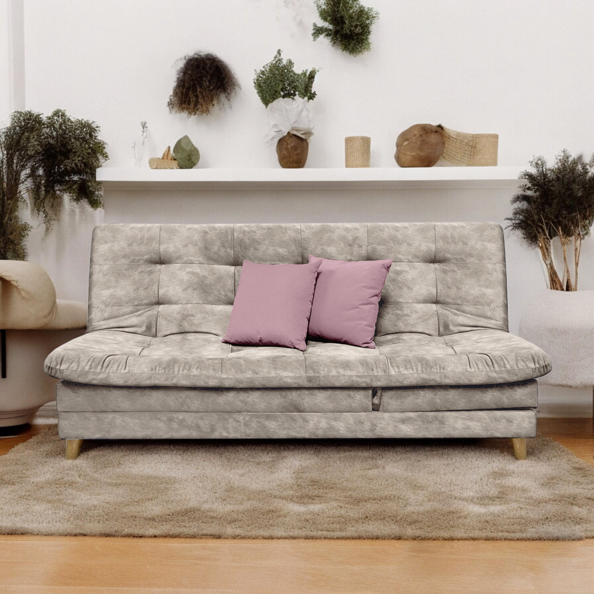 Sofá Cama Agassi Camel 190x95cm Reclinable de Tres Puestos sin Apoya Brazos