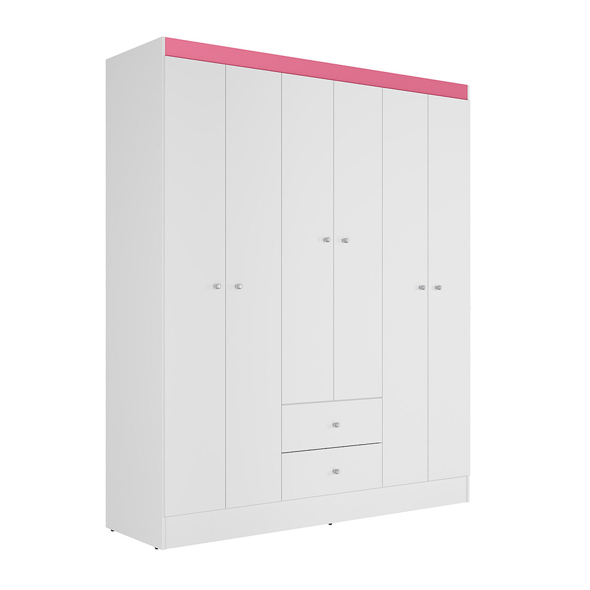 Closet Blanco y Rosa 153x182cm con Seis Puertas y Dos Cajones