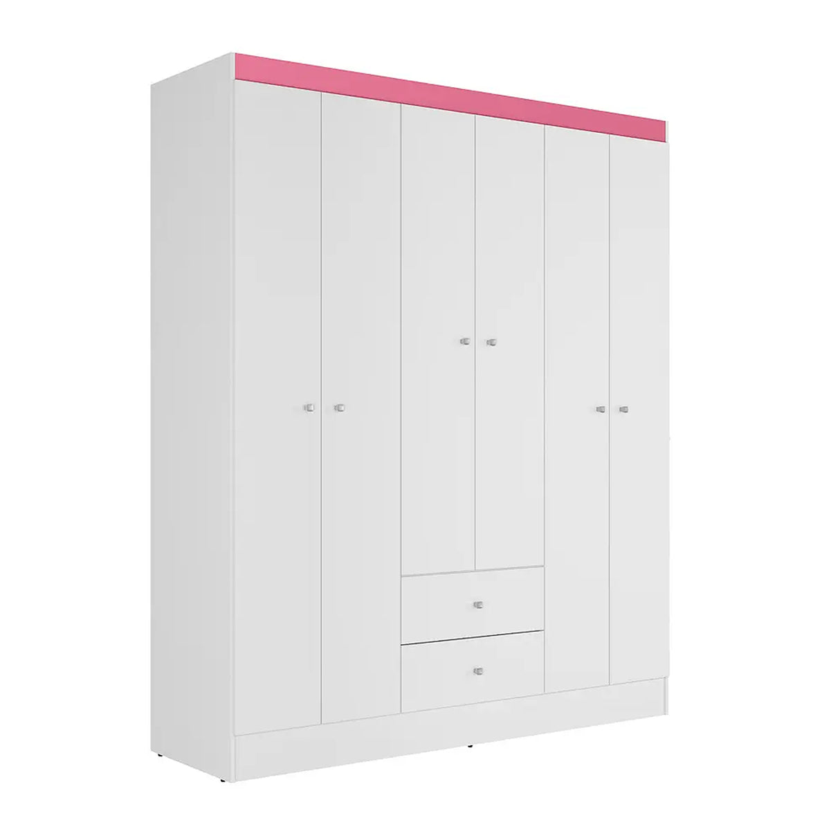 Closet Blanco y Rosa 153x182cm con Seis Puertas y Dos Cajones