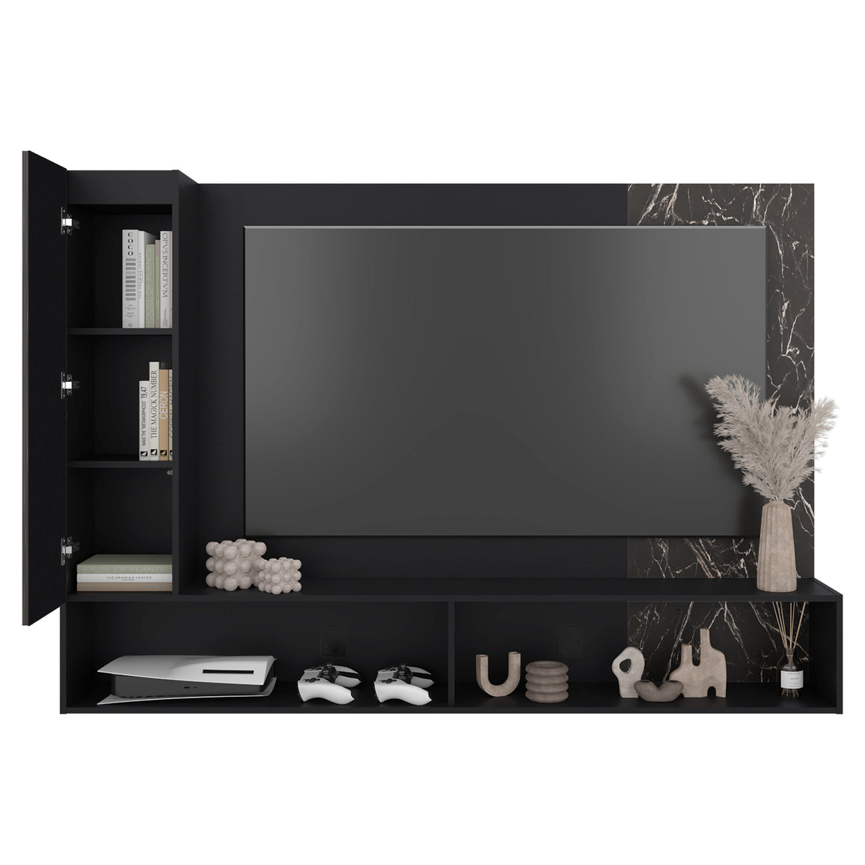 Panel de TV Beta Wengue y Mamba 185x128.5cm para TV Hasta 65 Pulgadas con Dos Compartimientos - MUEBLES DE TV | Bylmo