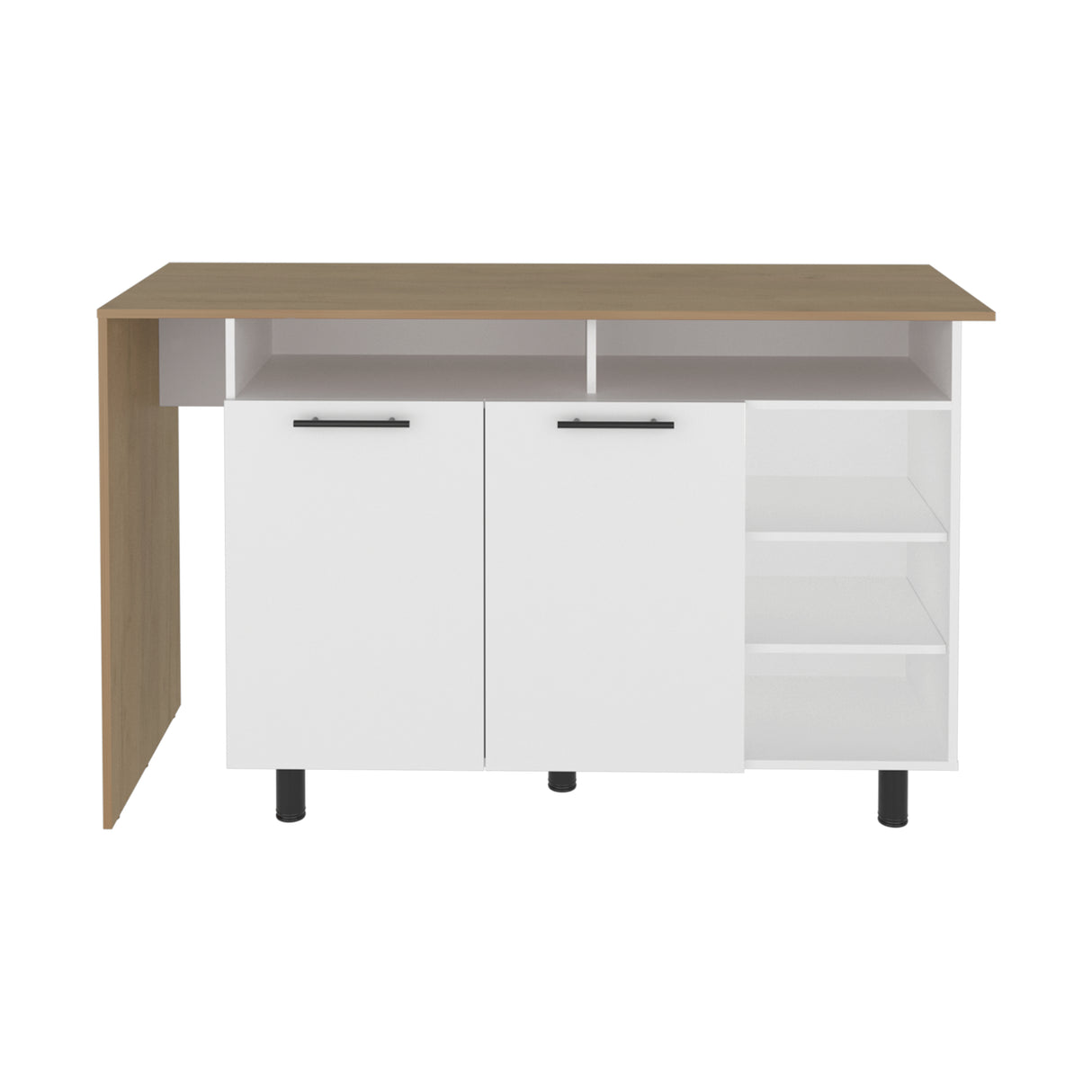 Isla de Cocina Corcega Blanco y Fresno 150x89.5cm con Cinco Compartimientos y con Dos Entrepaños - BARRAS Y MUEBLES AUXILIARES | Bylmo