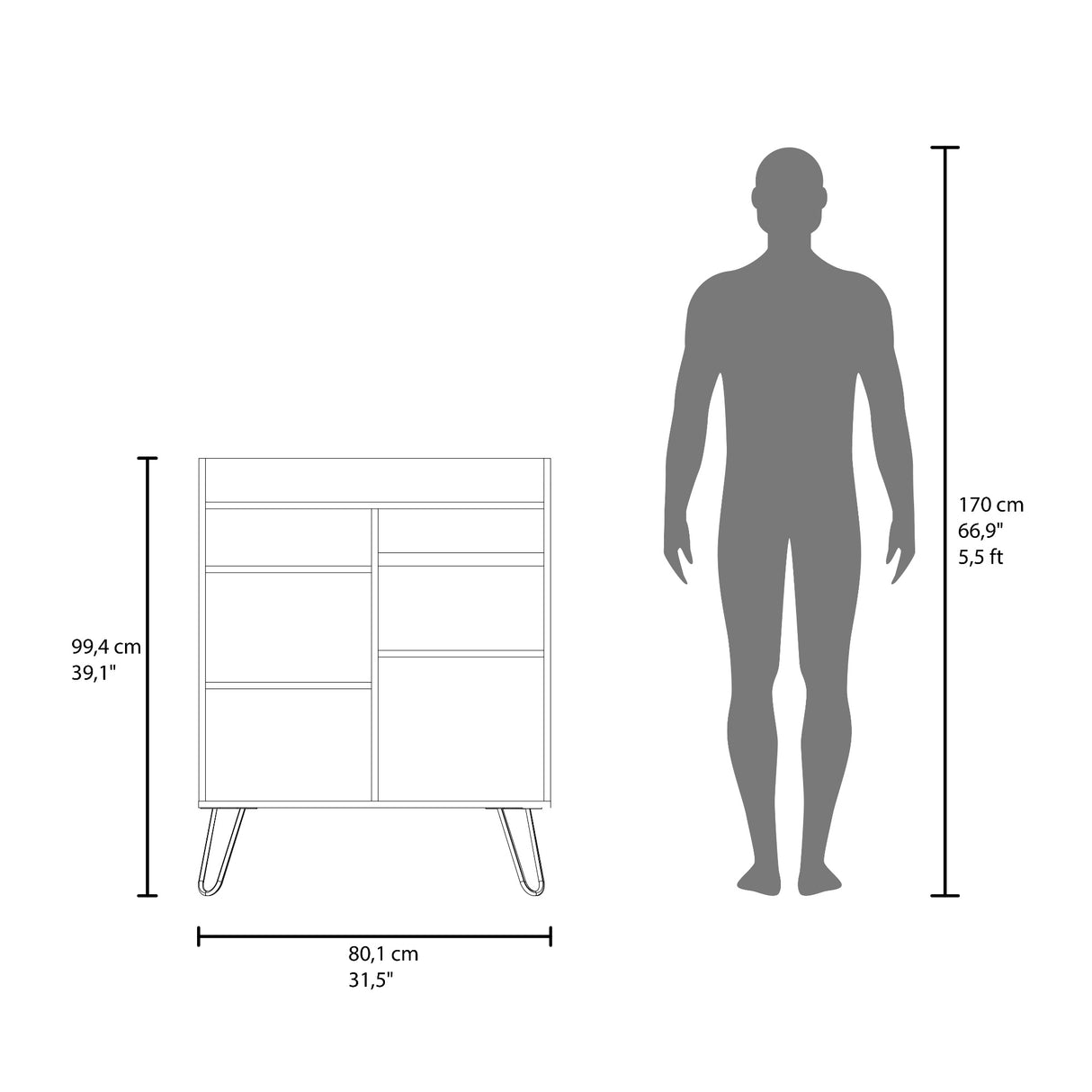 Mueble Auxiliar de Cocina Espresso Blanco y Fresno 80x99.4cm con Tres Compartimientos y con Tres Entrepaños - BARRAS Y MUEBLES AUXILIARES | Bylmo