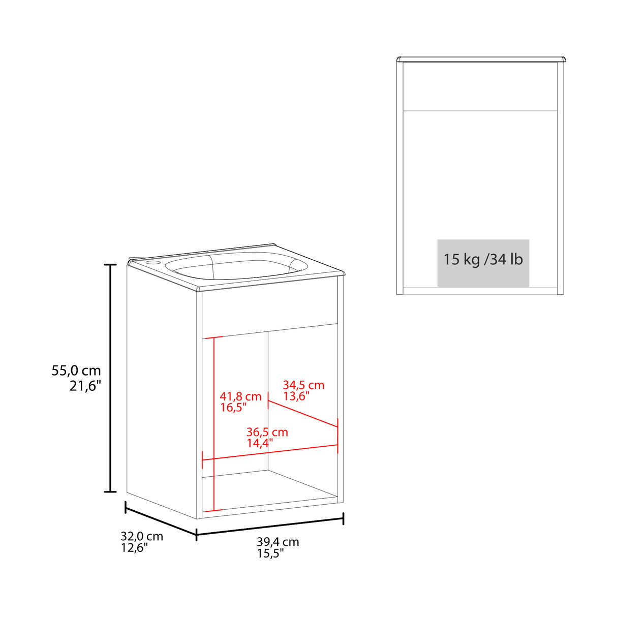 Mueble para Lavamanos Bethel Wengue 39.4x55cm Individual con Lavamanos y con Una Puerta