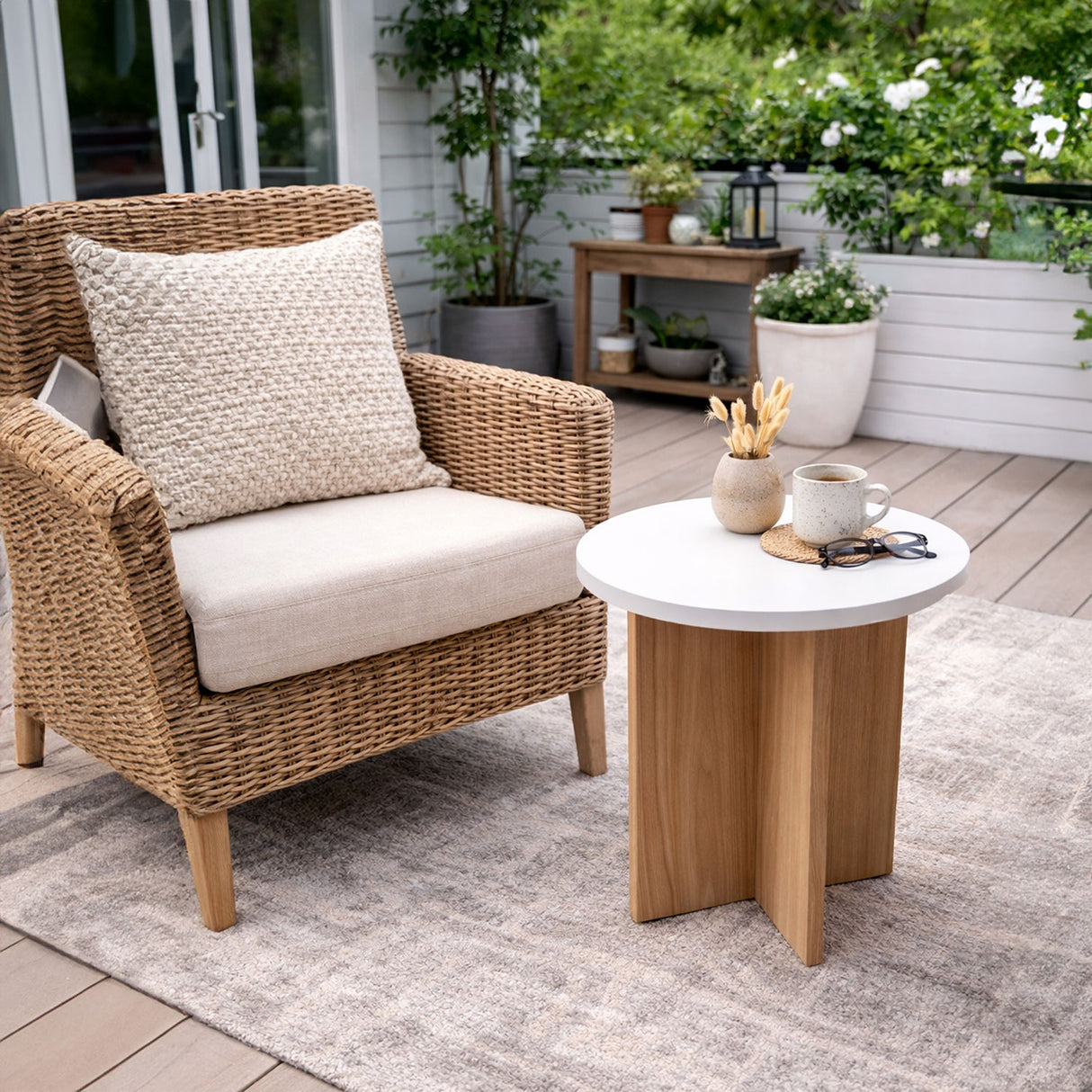 Mesa de Centro Lenon Madera Natural y Blanco 45x54cm Circular