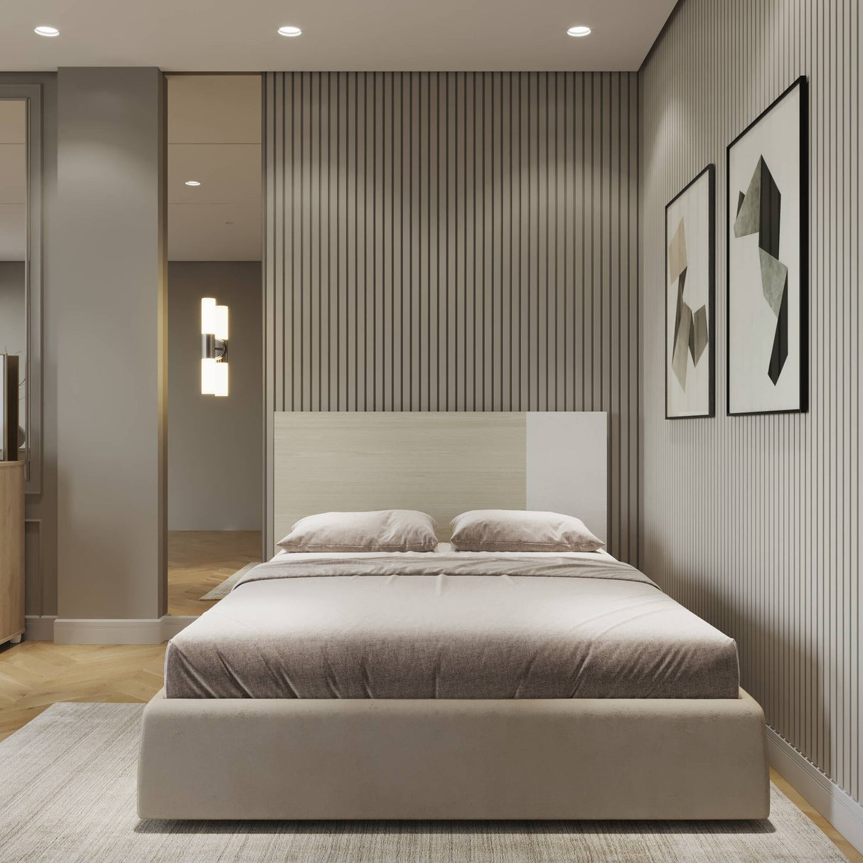 Cabecero Soren Niebla y Blanco 147x70.8cm para Cama Doble