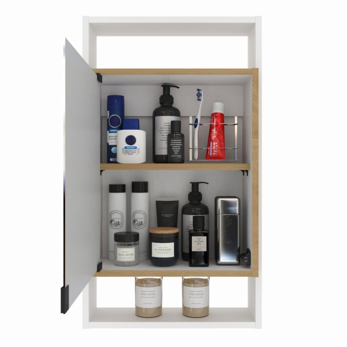 Gabinete con Espejo para Baño Galicia Rovere y Blanco 43x75cm Rectangular con Una Puerta y Tres Entrepaños