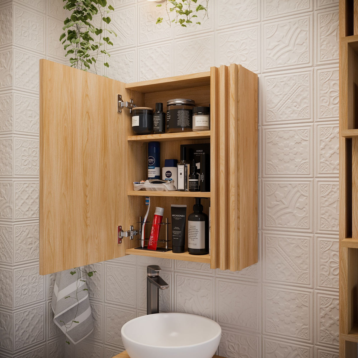 Gabinete con Espejo para Baño Nori Panela 45.4x60.2cm Rectangular con Una Puerta y Tres Entrepaños