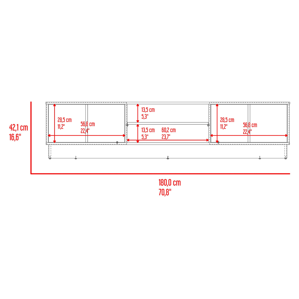 Rack de TV Caoba Nogal 180.2x42.1cm para TV Hasta 75" Pulgadas con Dos Compartimientos