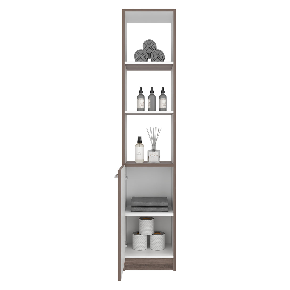 Mueble Auxiliar para Baño Bath Avellana y Blanco 33x162.2cm con Cuatro Entrepaños