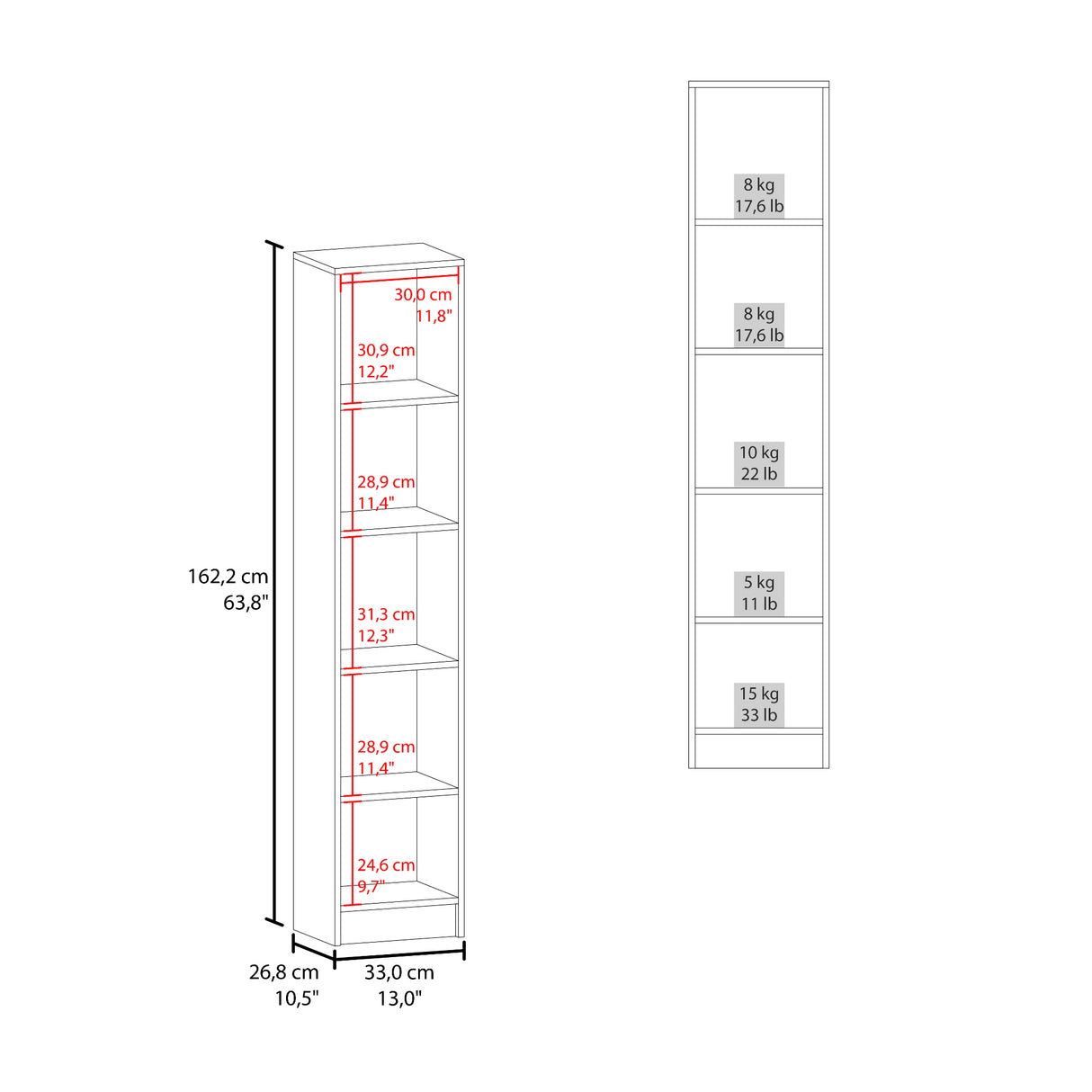 Mueble Auxiliar para Baño Bath Cartagena y Blanco 33x162.2cm con Cuatro Entrepaños