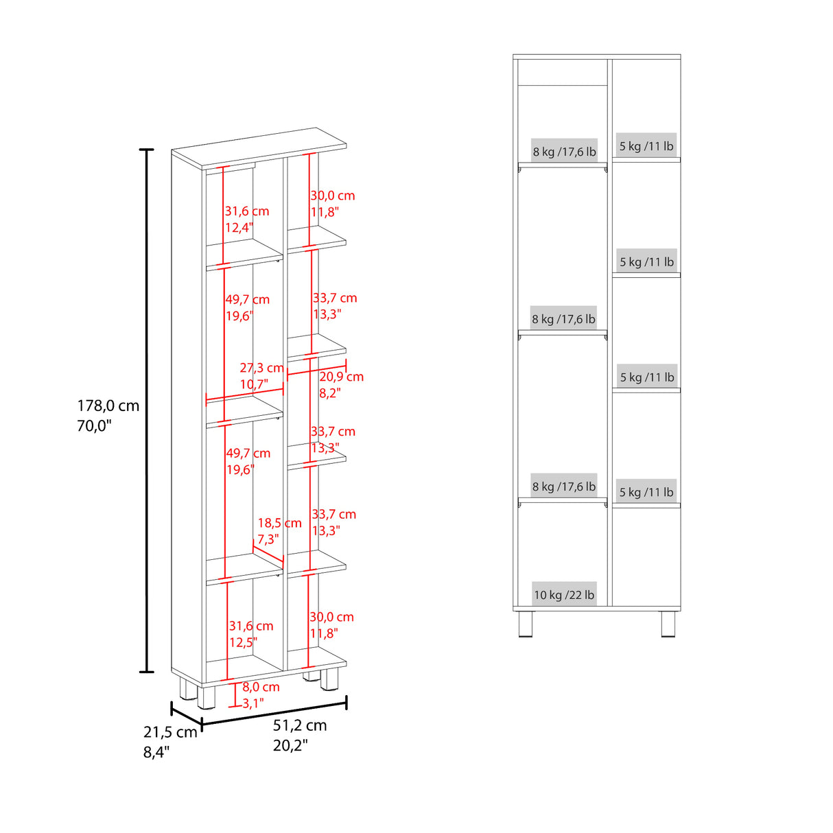Optimizador de Baño Bath Avellana y Blanco 51.2x178.1cm con Siete Entrepaños