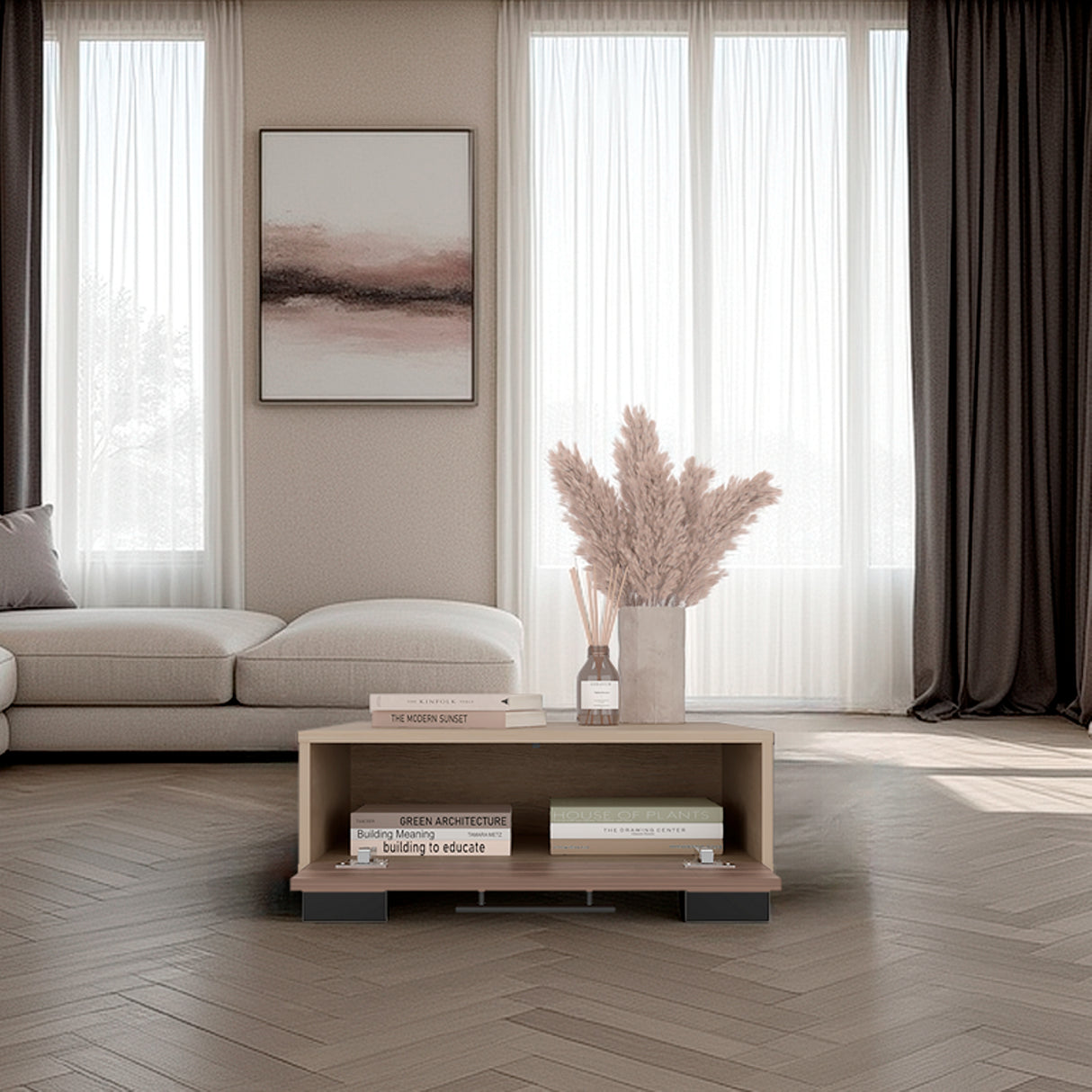 Mesa de Centro Marsella Cartagena y Avellana 60x23.8cm Cuadrado con Patas