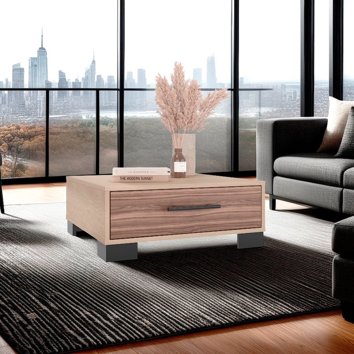 Mesa de Centro Marsella Cartagena y Avellana 60x23.8cm Cuadrado con Patas