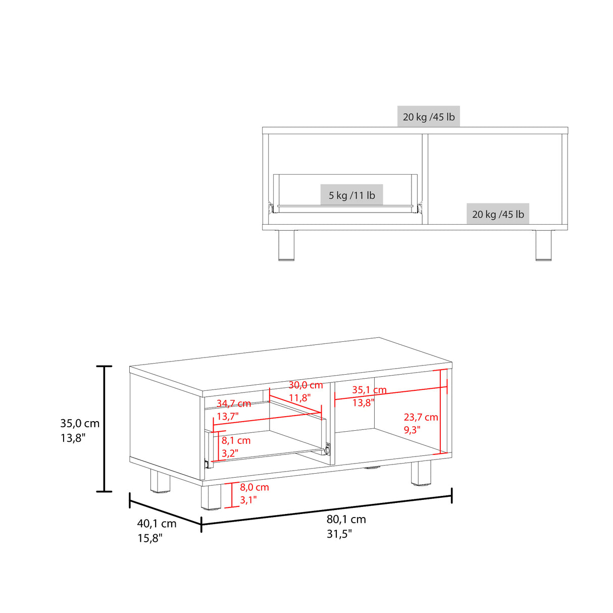 Mesa de Centro Torence Cartagena 80.1x35cm Rectangular con Compartimientos