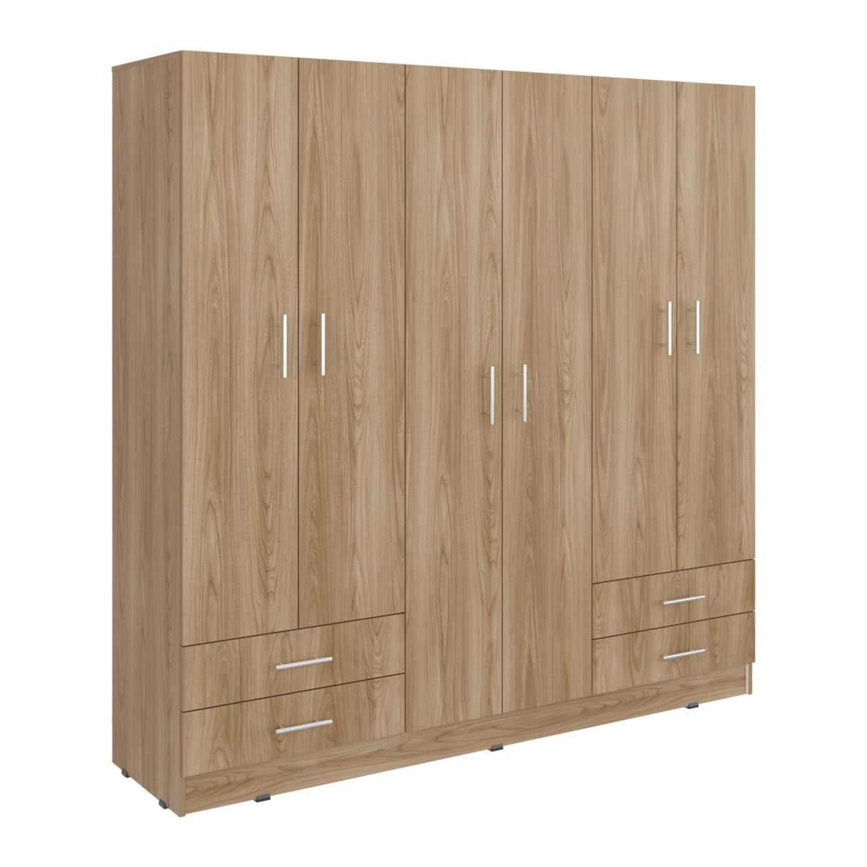 Closet Petunia Fresno Europeo y Blanco 180x180cm con Seis Puertas y con Cuatro Cajones