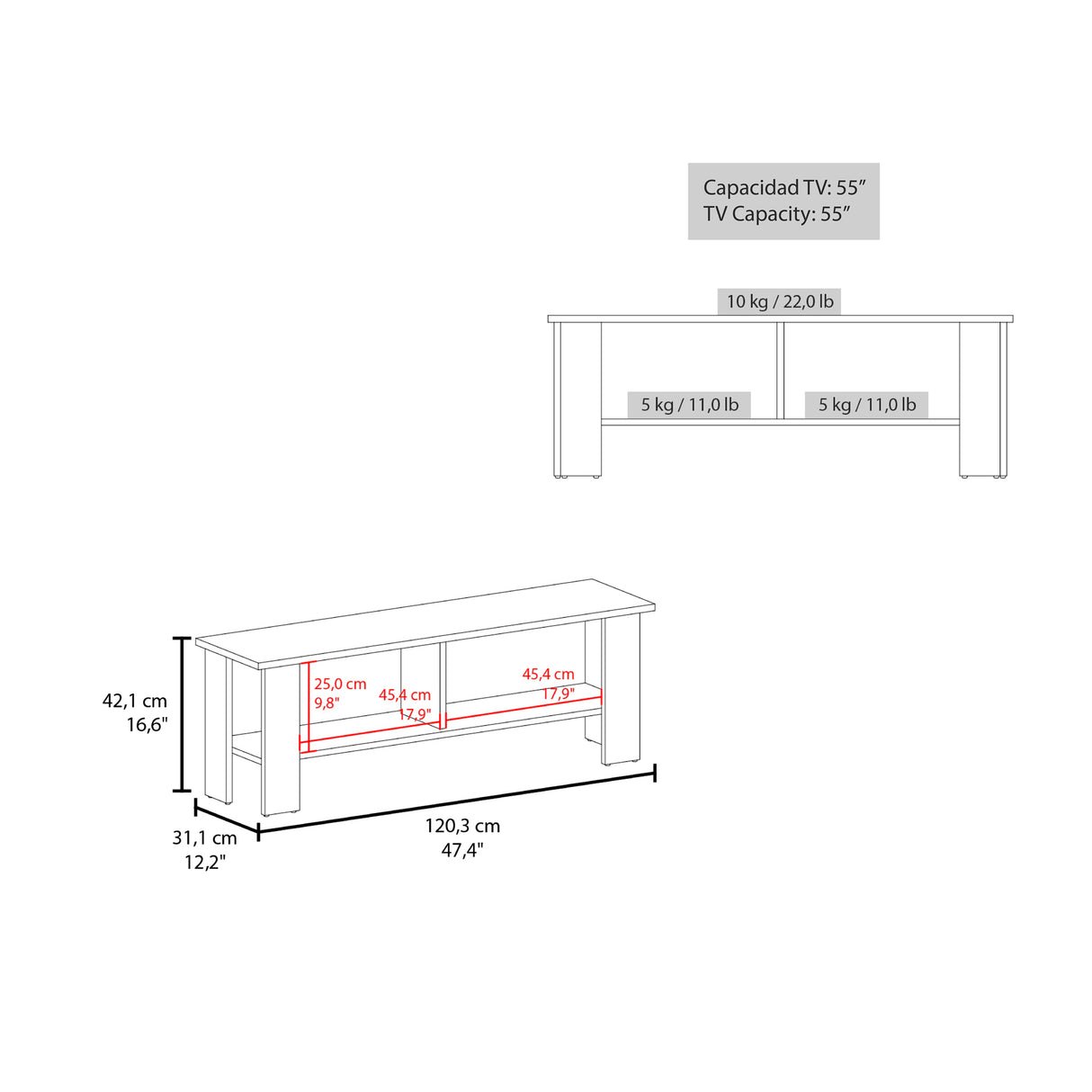 Mesa para TV Navia Plus Wengue 120.3x41.9cm para TV Hasta 55 Pulgadas con Dos Compartimientos