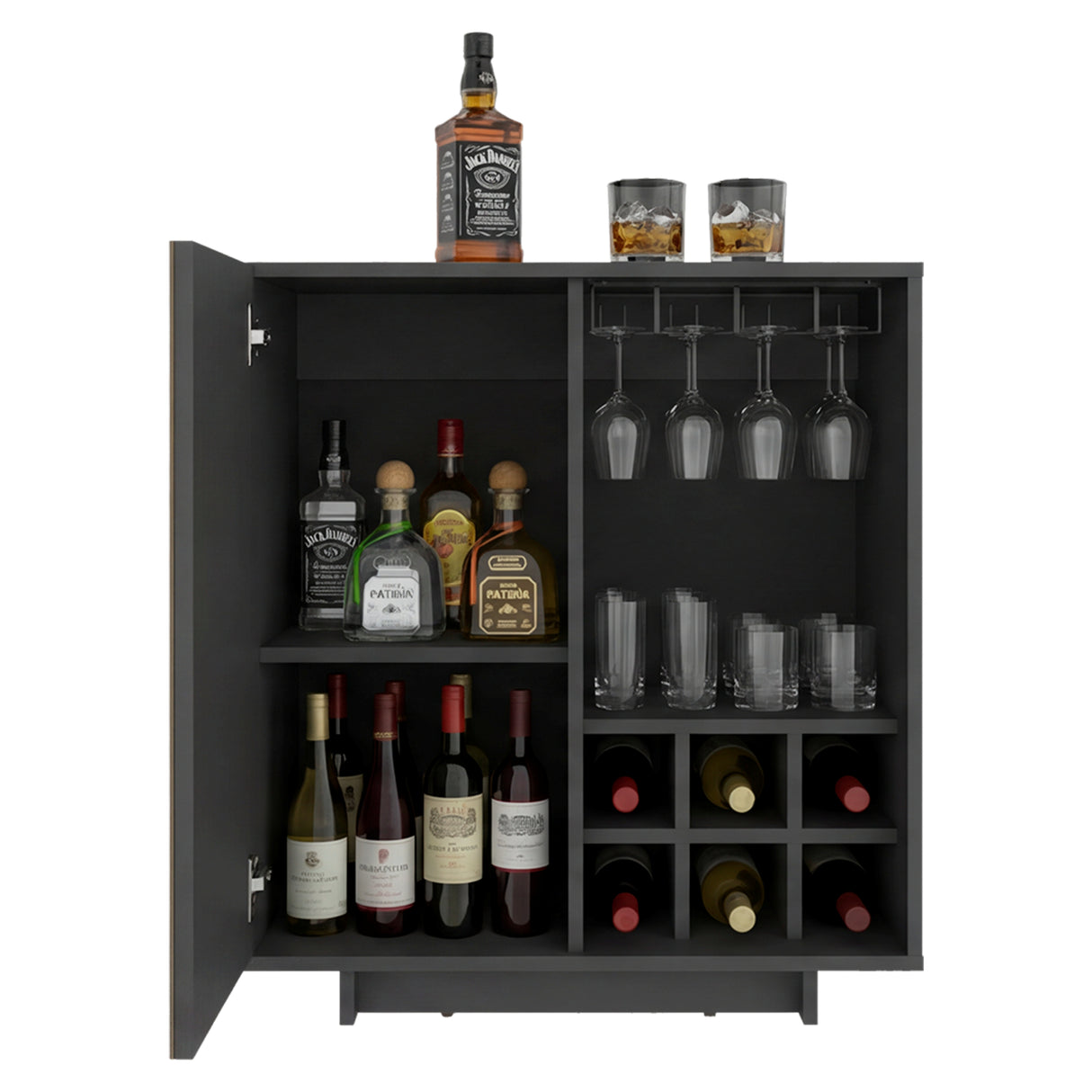 Bar Bowie Plomo 70x78.6cm con Siete Compartimientos y con Seis Portabotellas